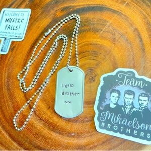 NEW Hello Brother TVD+ dog tag necklace 30-in chain Elijah Damon